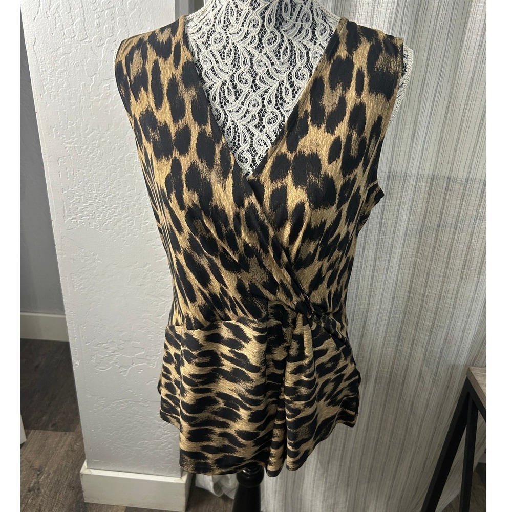 Joe Fresh Wrap Top Sleeveless Womens M Leopard‎ Print Ruched Knot Y2K Blouse